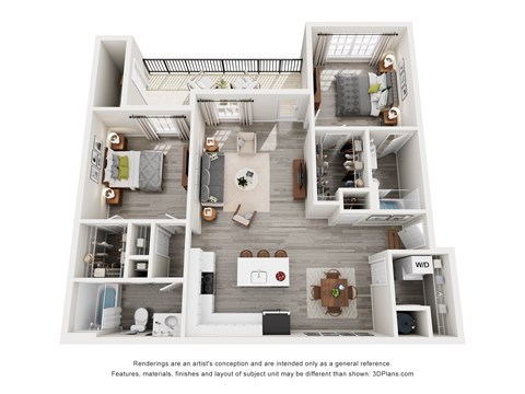 Floor plan for 2 beds, 2 baths, 1215 sqft